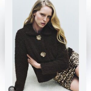 NWT ZARA 2025 collection FAUX FUR KNIT CARDIGAN FLOWER SIZE S 
🚨FINAL PRICE